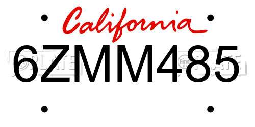 6ZMM485 California License Plate