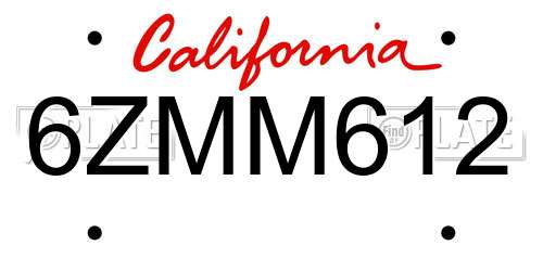 6ZMM612 California License Plate