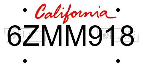 6ZMM918 California License Plate
