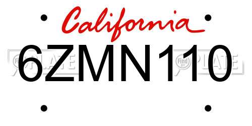 6ZMN110 California License Plate