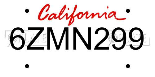 6ZMN299 California License Plate