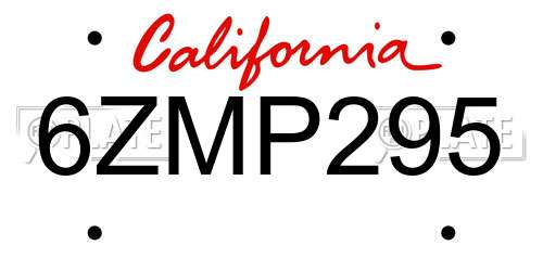 6ZMP295 California License Plate