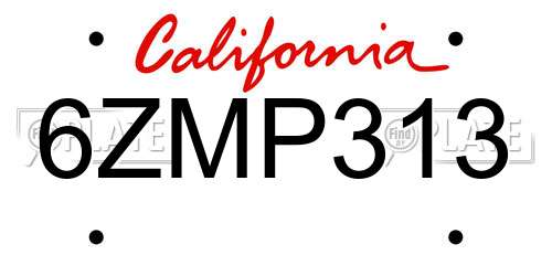 6ZMP313 California License Plate