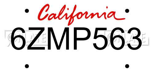 6ZMP563 California License Plate