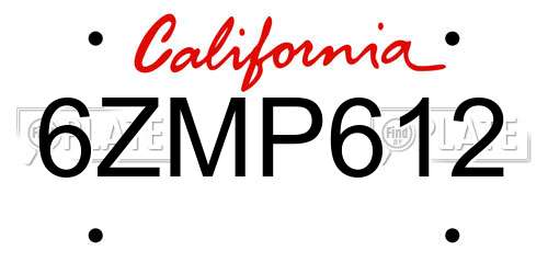 6ZMP612 California License Plate