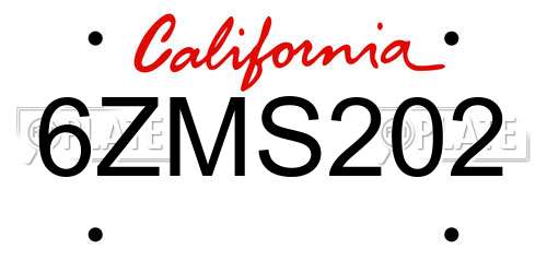 6ZMS202 California License Plate