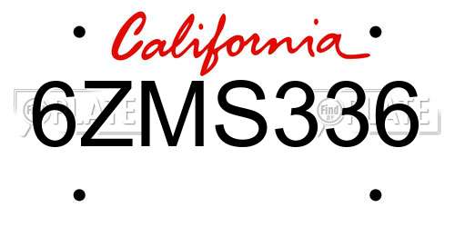 6ZMS336 California License Plate