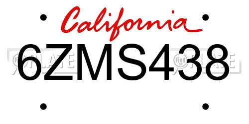 6ZMS438 California License Plate