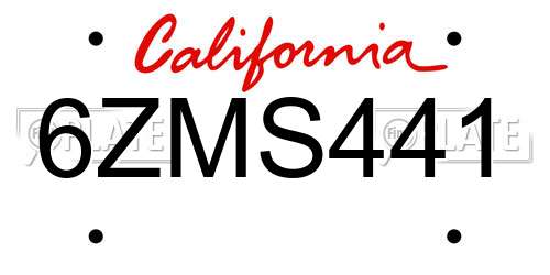 6ZMS441 California License Plate