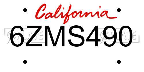 6ZMS490 California License Plate