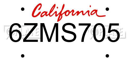 6ZMS705 California License Plate