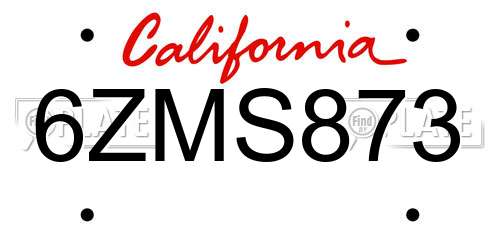 6ZMS873 California License Plate