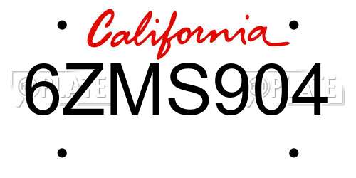 6ZMS904 California License Plate