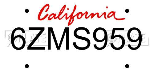 6ZMS959 California License Plate