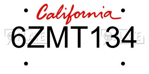 6ZMT134 California License Plate