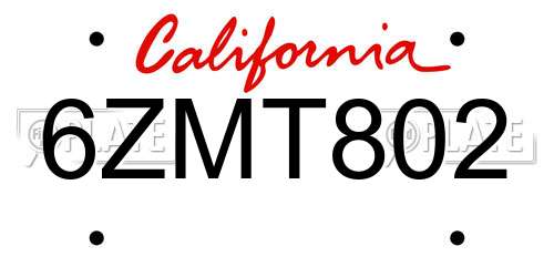 6ZMT802 California License Plate