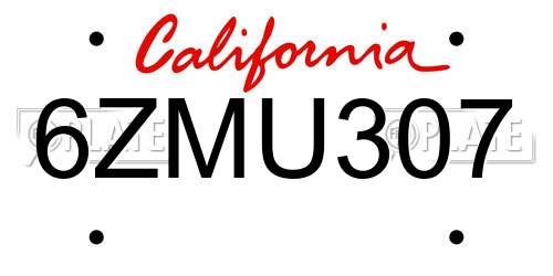 6ZMU307 California License Plate