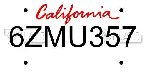 6ZMU357 California License Plate