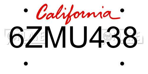 6ZMU438 California License Plate