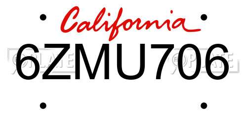 6ZMU706 California License Plate
