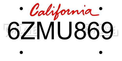 6ZMU869 California License Plate