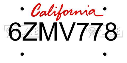 6ZMV778 California License Plate