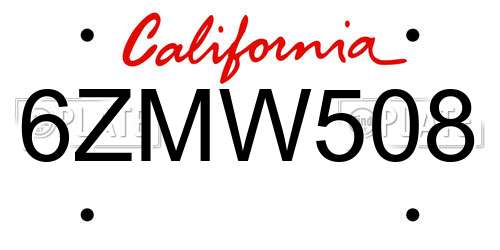 6ZMW508 California License Plate