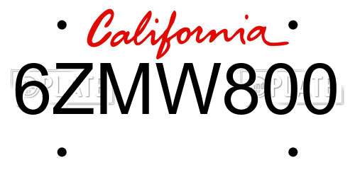 6ZMW800 California License Plate