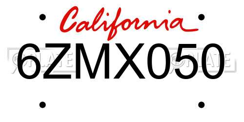 6ZMX050 California License Plate