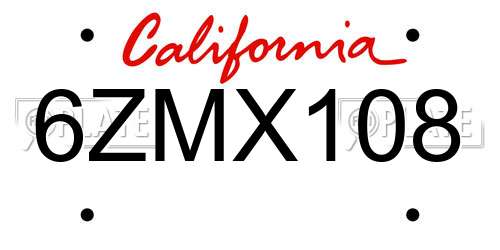 6ZMX108 California License Plate