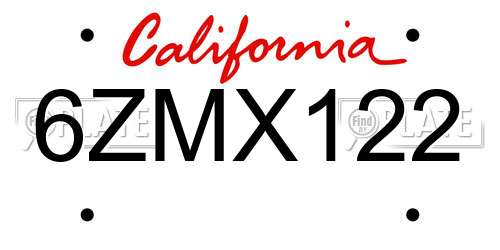6ZMX122 California License Plate