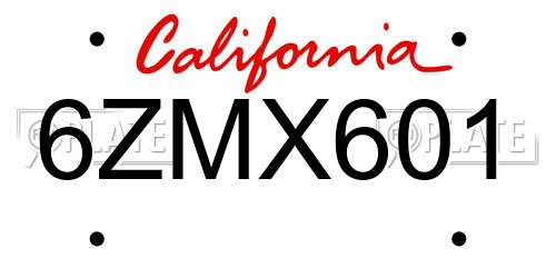 6ZMX601 California License Plate