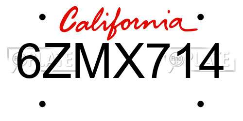 6ZMX714 California License Plate