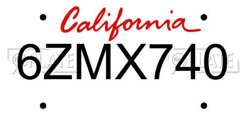 6ZMX740 California License Plate