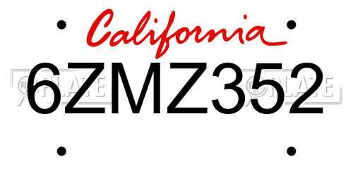 6ZMZ352 California License Plate