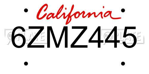 6ZMZ445 California License Plate