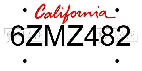 6ZMZ482 California License Plate