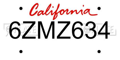 6ZMZ634 California License Plate
