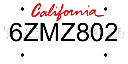 6ZMZ802 California License Plate