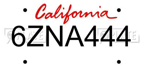 6ZNA444 California License Plate