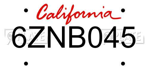 6ZNB045 California License Plate