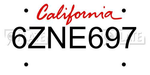 6ZNE697 California License Plate
