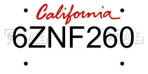 6ZNF260 California License Plate