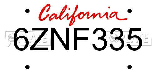 6ZNF335 California License Plate
