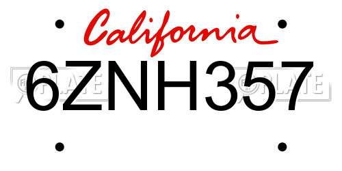 6ZNH357 California License Plate