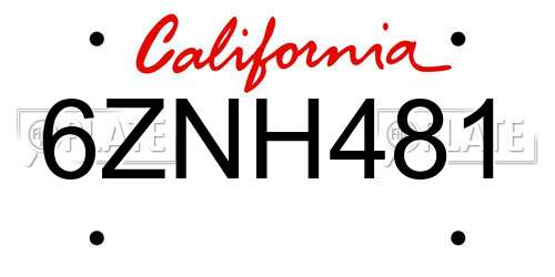 6ZNH481 California License Plate