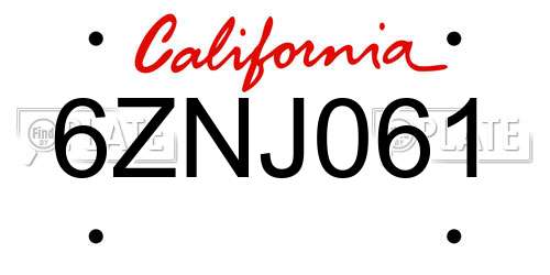 6ZNJ061 California License Plate