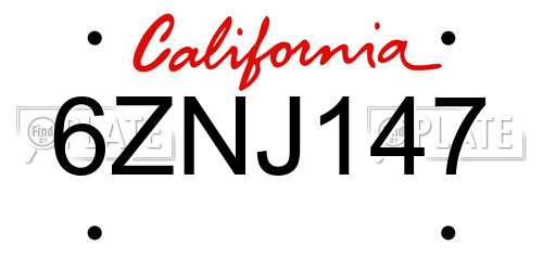 6ZNJ147 California License Plate