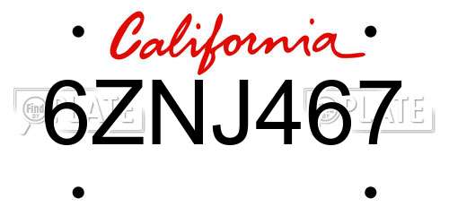 6ZNJ467 California License Plate