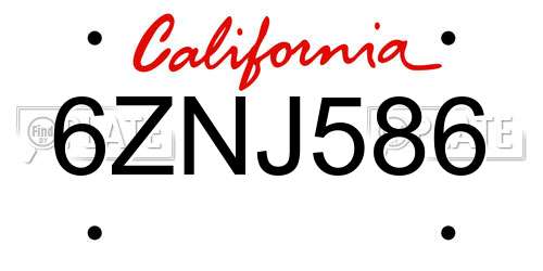 6ZNJ586 California License Plate